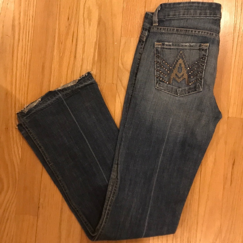 7 For All Mankind Women’s Boot Cut Jeans - Dark Blue with Studded Back Pocket